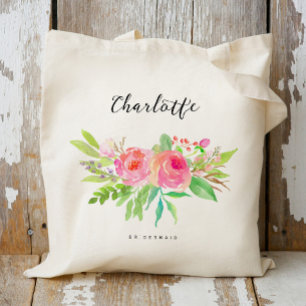 Personlig Watercolor Blommigt Bridesmaid Tygkasse
