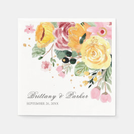 Personlig Watercolor Blommigt Bröllop Pappersservett