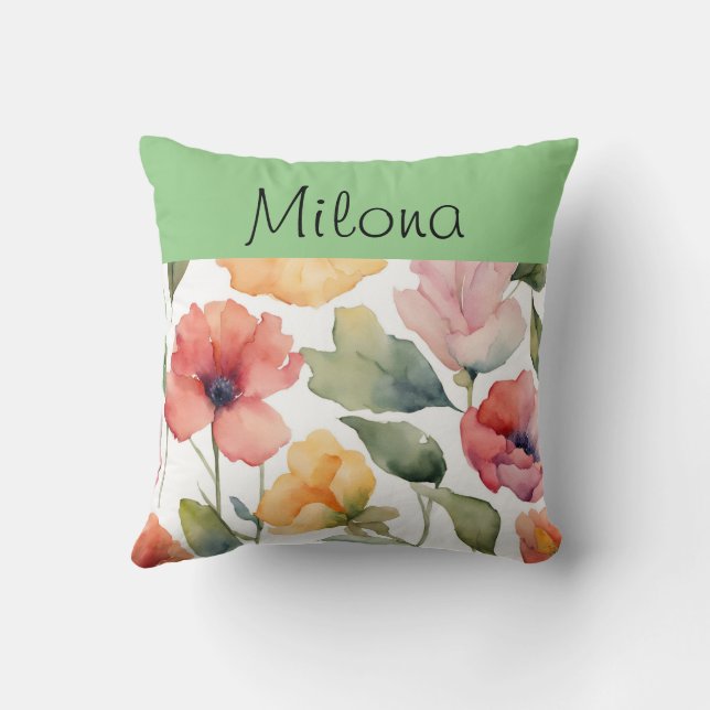 Personlig Watercolor Blommigt Dekorativ kudde (Baksida)
