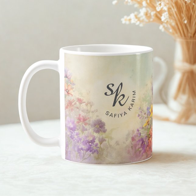 Personlig Watercolor Blommigt Monogram Mugg (Skapare uppladdad)