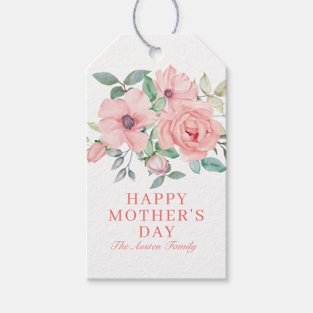 Personlig Watercolor Blommigt Mors dag Presentetikett (Framsidan)