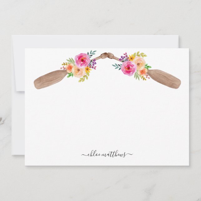 Personlig Watercolor Blommigt Paddles Nautical Anteckningskort (Framsida)