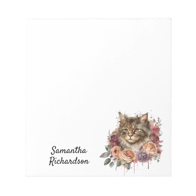 Personlig Watercolor Boho Cat Anteckningsblock (Framsida)