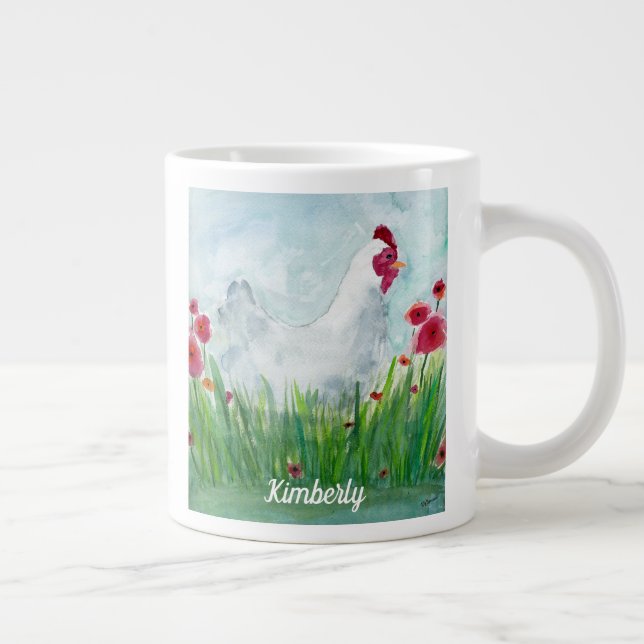 Personlig Watercolor Chicken Jumbo Mugg (Höger)