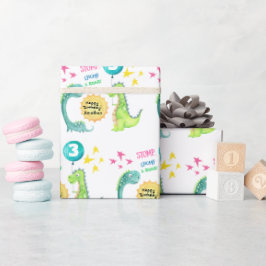 Personlig Watercolor Dinosaur Birthday Presentpapper