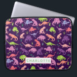 Personlig Watercolor Dinosaur Mönster Rosa Kids Laptop Fodral<br><div class="desc">Personlig Watercolor Dinosaur Mönster Rosa Lila Girls Kids bärbar dator Fodral. Vattenfärgsdinosaurier i grönt,  rosa och lila på mörkens lila-bakgrund. www.SamAnnDesigns.com</div>