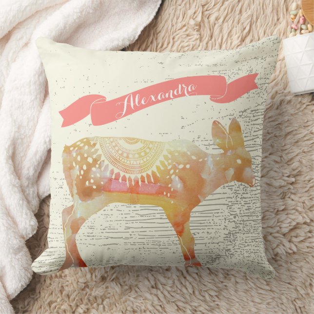 Personlig Watercolor Fawn Apricot Banner Kudde (Filt)
