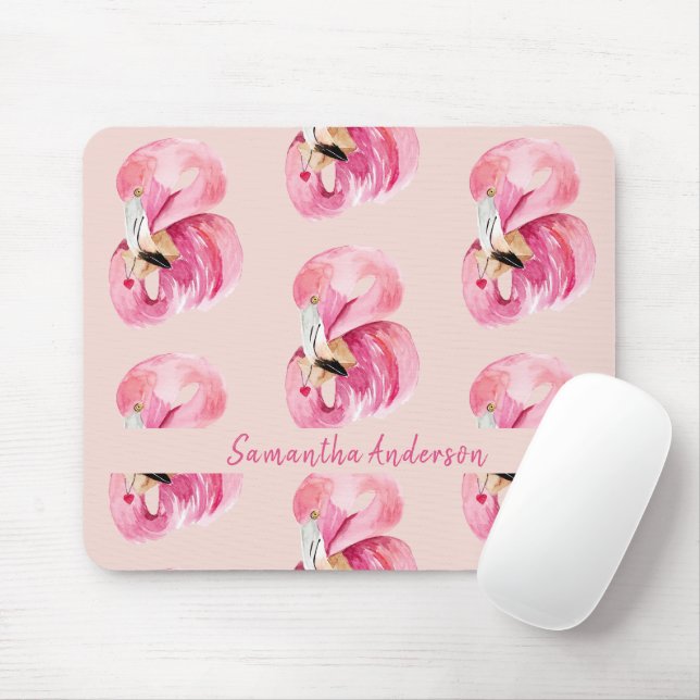 Personlig Watercolor Flamingo Musmatta (Med mus)