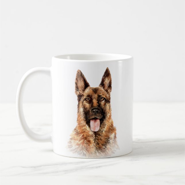 Personlig Watercolor German Shepherd Kaffemugg (Vänster)