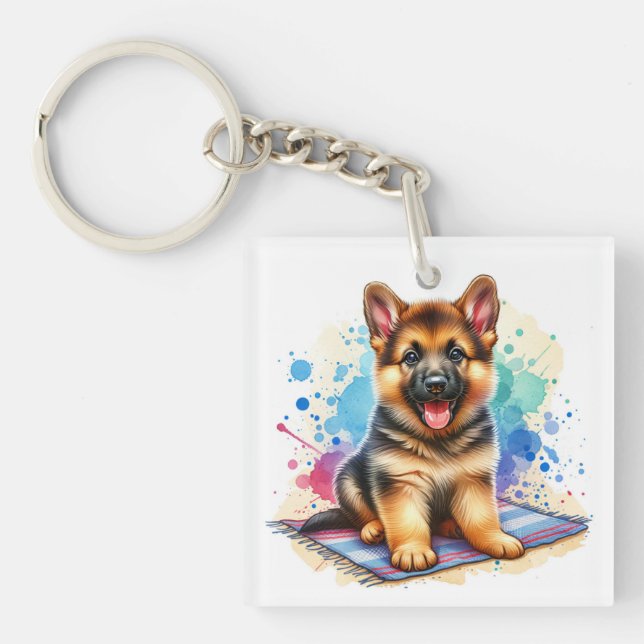 Personlig Watercolor German Shepherd Puppy Hund (Framsidan)