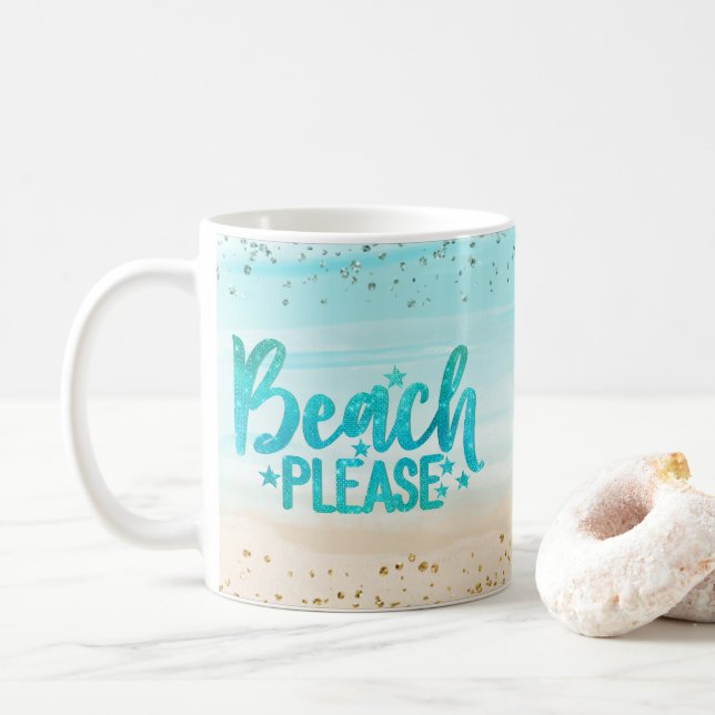 Personlig Watercolor Glitter Beach, tack Kaffemugg (Med munk)