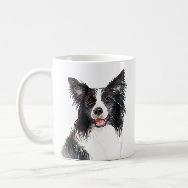 Personlig Watercolor Gräns Collie Kaffemugg (Vänster)
