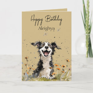 Personlig Watercolor Gräns Collie Kort