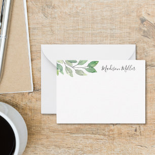 Personlig Watercolor Greenery Anteckningskort