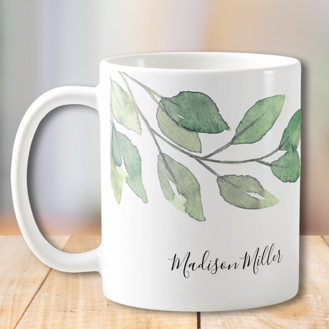 Personlig Watercolor Greenery Kaffemugg (Skapare uppladdad)
