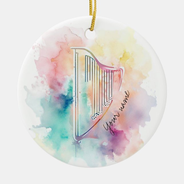 Personlig Watercolor Harp Ceramic Ornament (Framsidan)