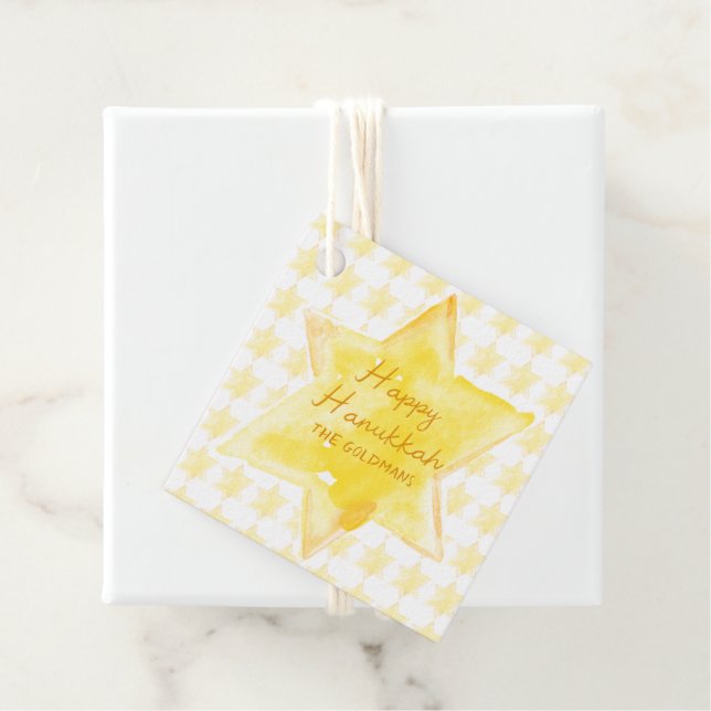 Personlig Watercolor Jewish Star Hanukkah Gåvor Etiketter (På plats)