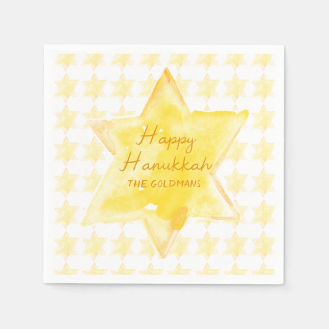 Personlig Watercolor Jewish Star Hanukkah Pappersservett (Framsidan)