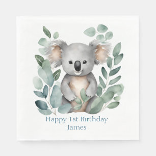 Personlig Watercolor Koala Bear Birthday Pappersservett