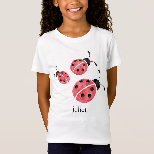 Personlig Watercolor Ladybug Lovebug Tee Shirt (Framsida)