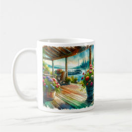 Personlig Watercolor Lakehouse Deck Kaffemugg