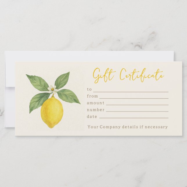 Personlig Watercolor Lemon Gift Certificate (Framsida)