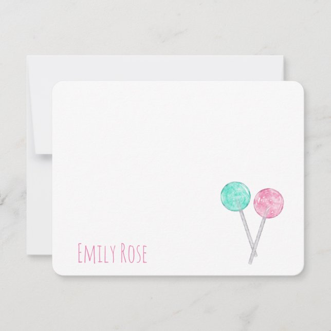 Personlig Watercolor Lollipos Note Card Anteckningskort (Framsida)