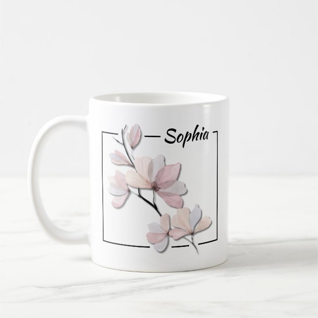 Personlig Watercolor Magnolia Coffee Mugg (Vänster)