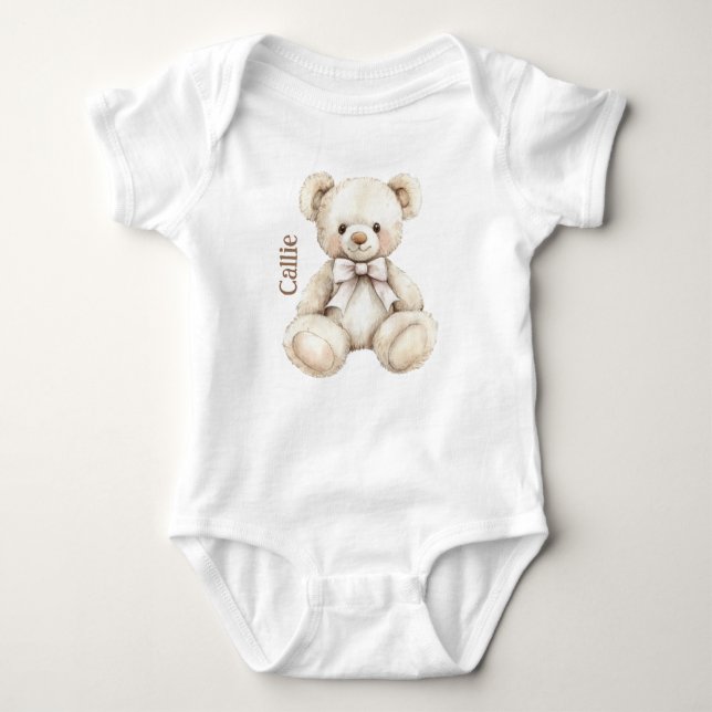 Personlig Watercolor Nalle Baby T Shirt (Framsida)