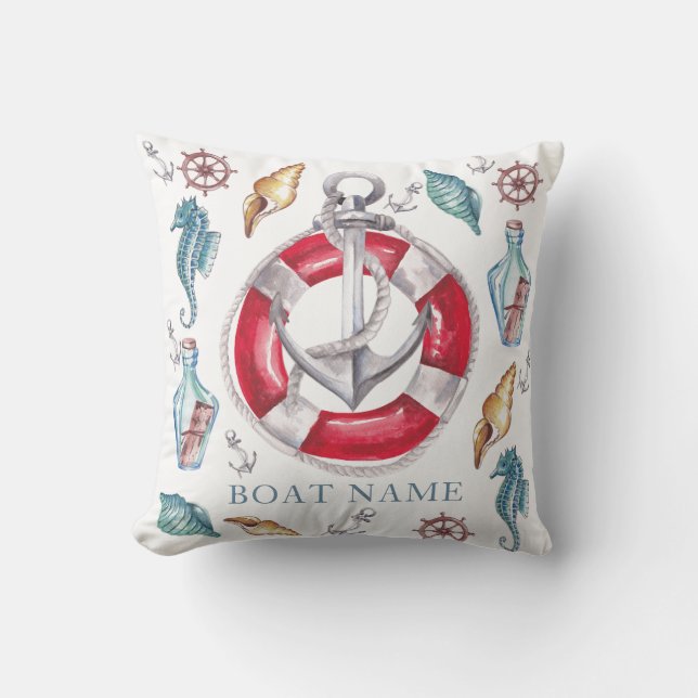 Personlig Watercolor Nautical inslag Kudde (Framsida)