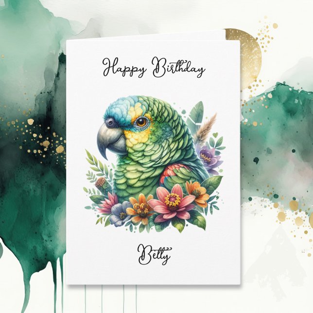 Personlig Watercolor Parrot Birthday Kort (Skapare uppladdad)