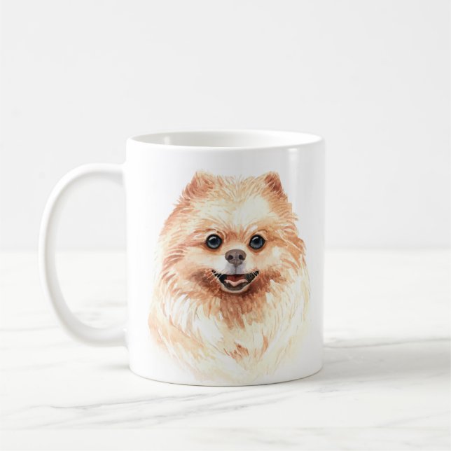 Personlig Watercolor Pommern Kaffemugg (Vänster)
