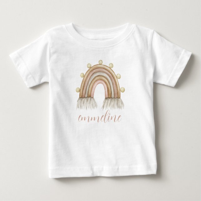 Personlig Watercolor Rainbow Baby T Shirt (Framsida)