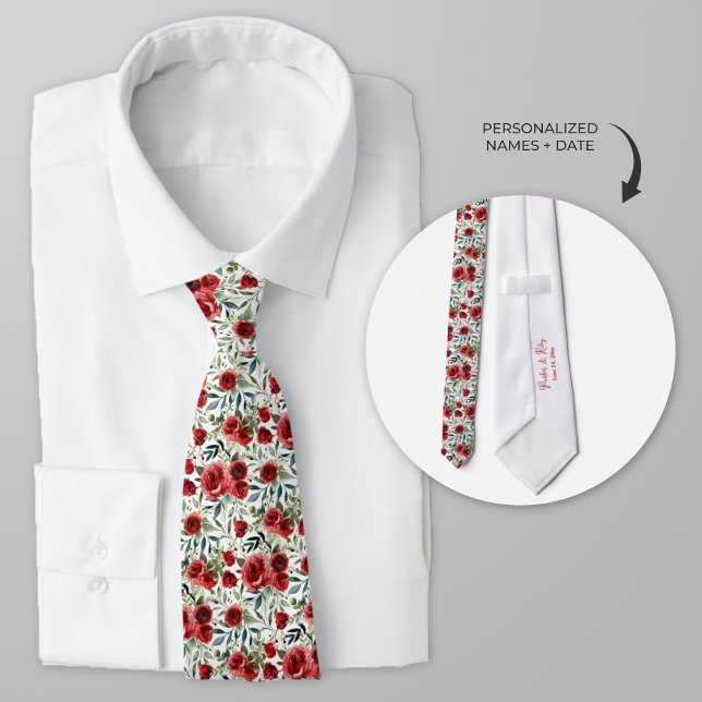 Personlig Watercolor Röd ros Slips (Personalized red roses wedding party neck tie)