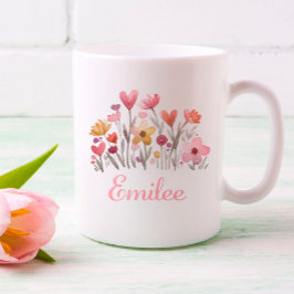 Personlig Watercolor Rosa Blommigt Mugg