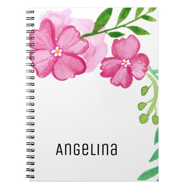 Personlig Watercolor Rosa Flowers Anteckningsbok (Framsidan)