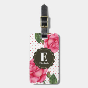 Personlig Watercolor Rosa ros Blommigt Monogram Bagagebricka