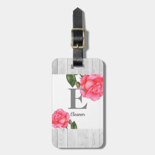 Personlig Watercolor Rosa ros Blommigt Monogram Bagagebricka