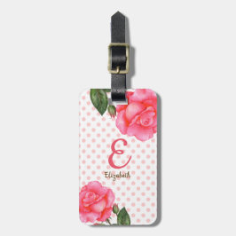 Personlig Watercolor Rosa ros Blommigt Monogram Bagagebricka