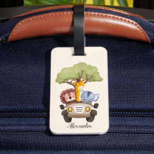 Personlig Watercolor Safari Animals Bagagebricka