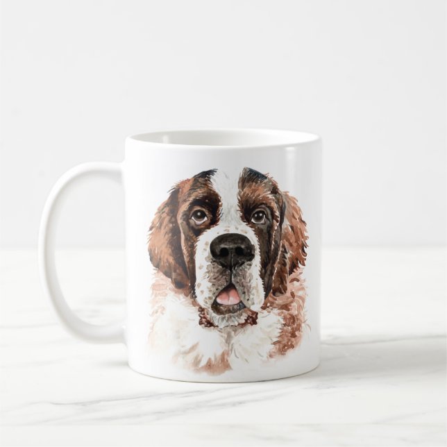 Personlig Watercolor Saint Bernard Kaffemugg (Vänster)