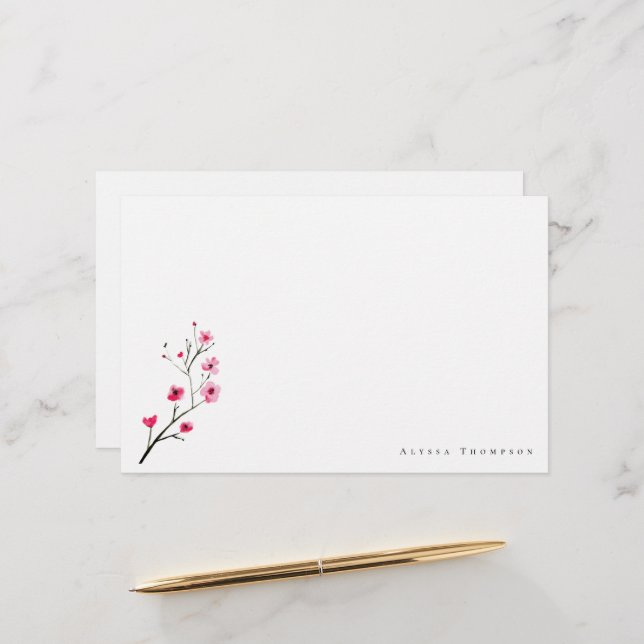Personlig Watercolor Sakura Cherry Blommar Brevpapper (Fram/Back In Situ)