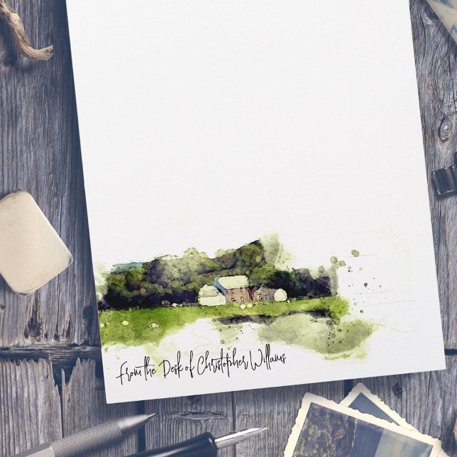 Personlig Watercolor Scottish Farmhouse Brevhuvud (Skapare uppladdad)
