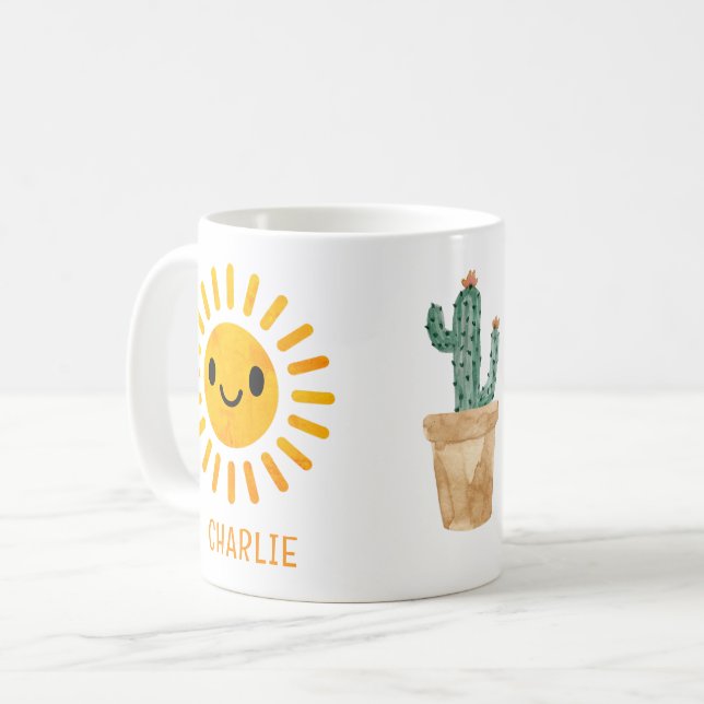 Personlig Watercolor Sol Cactus Kaffemugg (Framsida vänster)