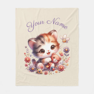 Personlig Watercolor Spela upp Kitten Namn Fleecefilt