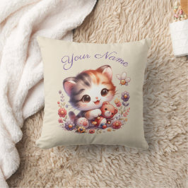 Personlig Watercolor Spela upp Kitten Namn Kudde