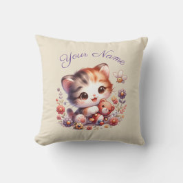 Personlig Watercolor Spela upp Kitten Namn Kudde