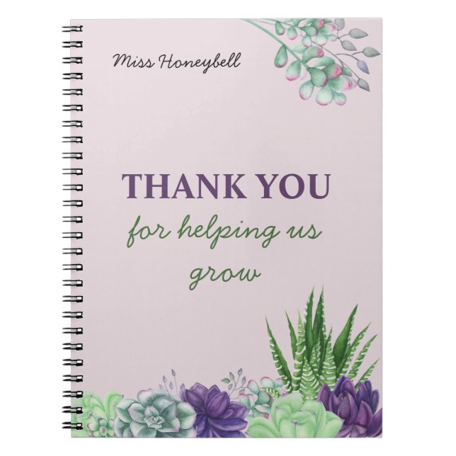 Personlig Watercolor Succulent Teacher Anteckningsbok (Framsidan)
