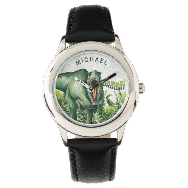 Personlig Watercolor T-Rex Dinosaur Kids' Watch Armbandsur (Framsida)
