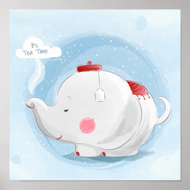 Personlig Watercolor Tekopp Elephant Poster (Framsidan)